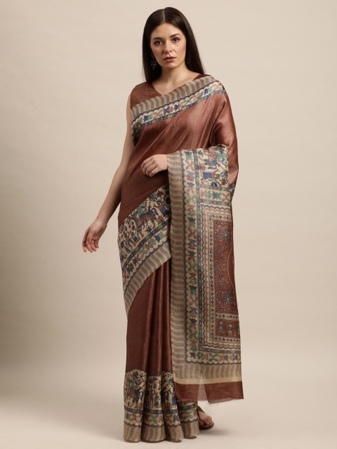 

KALINI Brown & Beige Ethnic Motifs Printed Saree