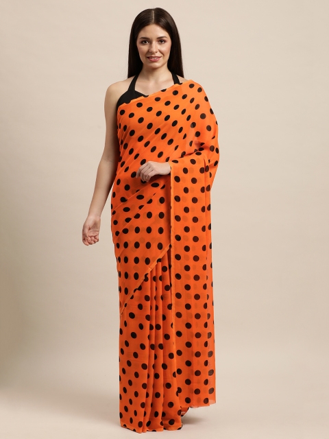 

KALINI Orange & Black Polka Dots Georgette Saree