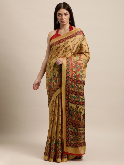 

KALINI Mustard Yellow & Brown Ethnic Motifs Printed Saree