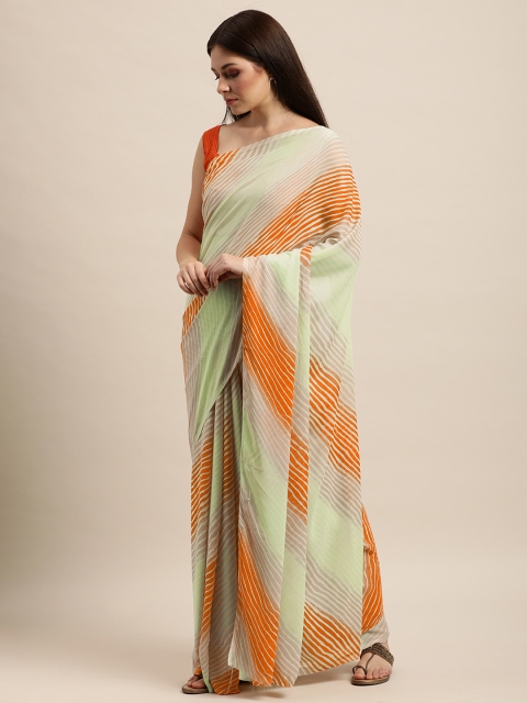 

KALINI Green & Mustard Leheriya Georgette Leheriya Saree