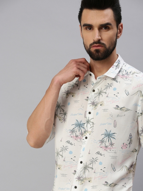 

SHOWOFF Men White Comfort Slim Fit Floral Printed Casual Shirt