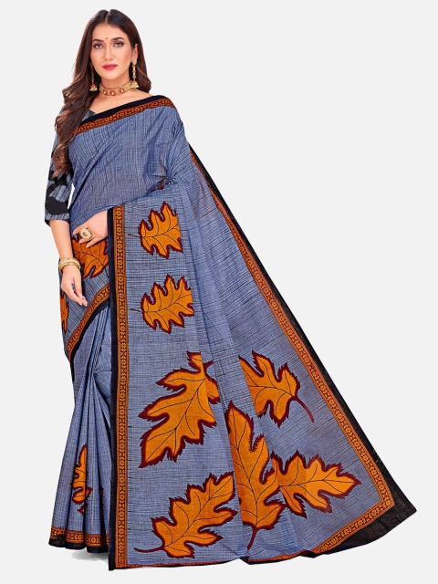 

SALWAR STUDIO Purple & Black Pure Cotton Block Print Saree