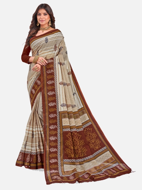 

SALWAR STUDIO Beige & Brown Pure Cotton Block Print Saree