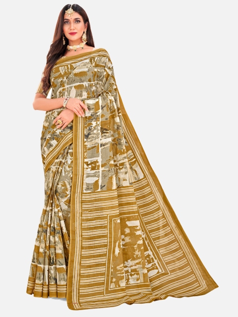 

SALWAR STUDIO Green & White Woven Design Pure Cotton Block Print Saree