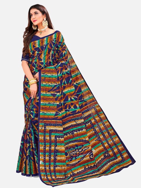 

SALWAR STUDIO Blue & Green Pure Cotton Block Print Saree