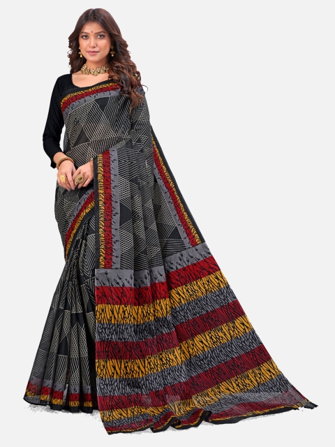 

SALWAR STUDIO Grey & Yellow Pure Cotton Block Print Saree