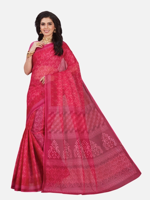 

SALWAR STUDIO Pink Floral Pure Cotton Block Print Saree