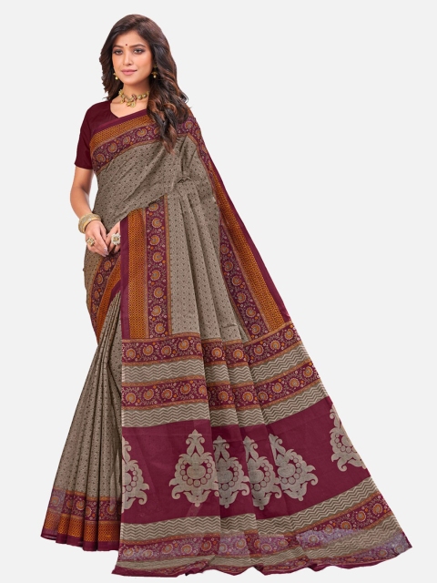 

SALWAR STUDIO Grey & Maroon Woven Design Pure Cotton Block Print Saree