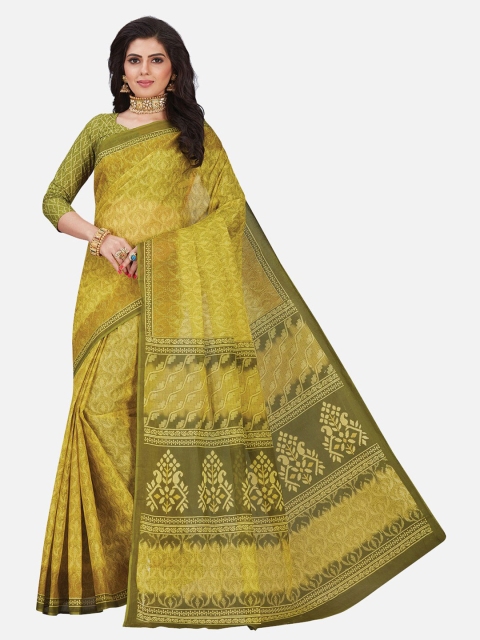 

SALWAR STUDIO Green & Maroon Woven Design Pure Cotton Block Print Saree