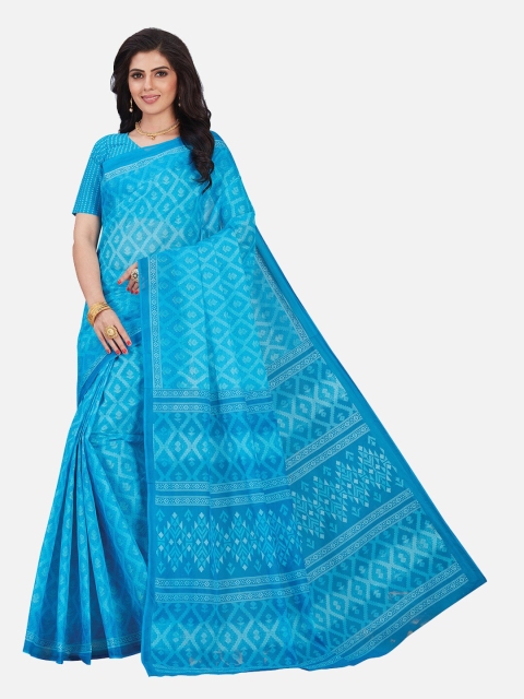 

SALWAR STUDIO Blue Pure Cotton Block Print Saree
