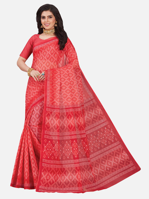 

SALWAR STUDIO Red & Grey Woven Design Pure Cotton Block Print Saree