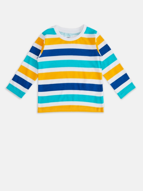 

Pantaloons Baby Boys White & Yellow Striped Cotton T-shirt