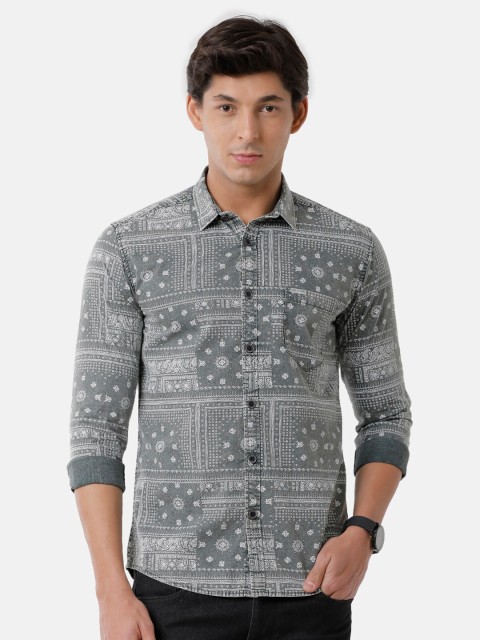 

Voi Jeans Men Olive Green Classic Slim Fit Printed Casual Shirt
