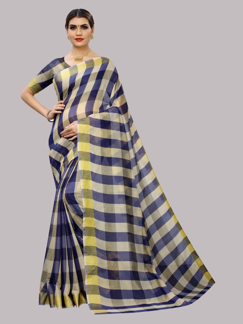 

Fashion Basket Navy Blue Striped Cotton Silk Saree Blouse