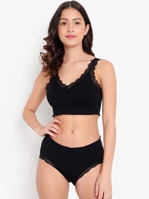 

PARKHA Women Black Solid Pure Cotton Lingerie Set