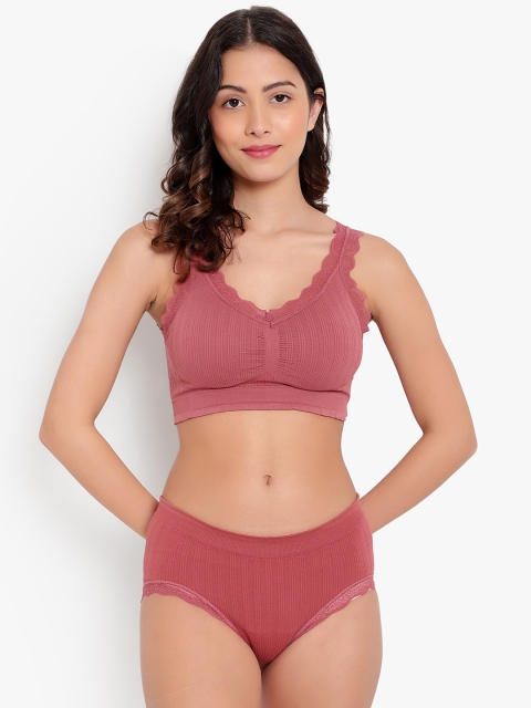 

PARKHA Women Pink Solid Ribbed Lingerie Set PKSET2126103S
