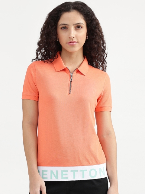 

United Colors of Benetton Women Orange Polo Collar T-shirt