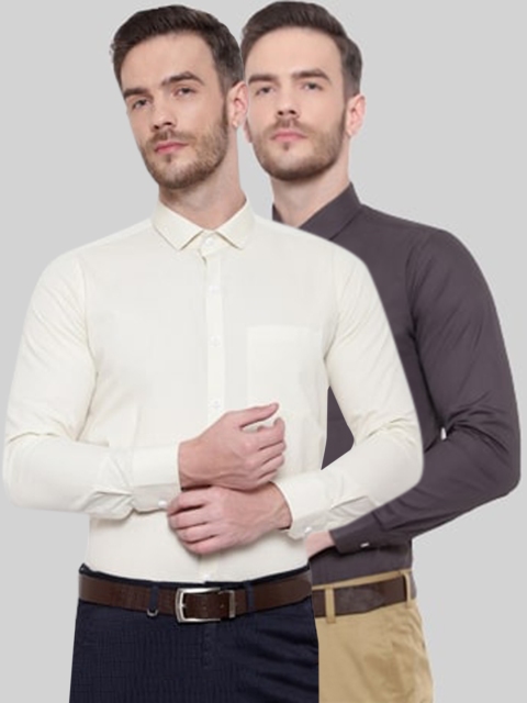 

Srey trends Men Pack of 2 Solid Comfort Pure Cotton Formal Shirts, Cream