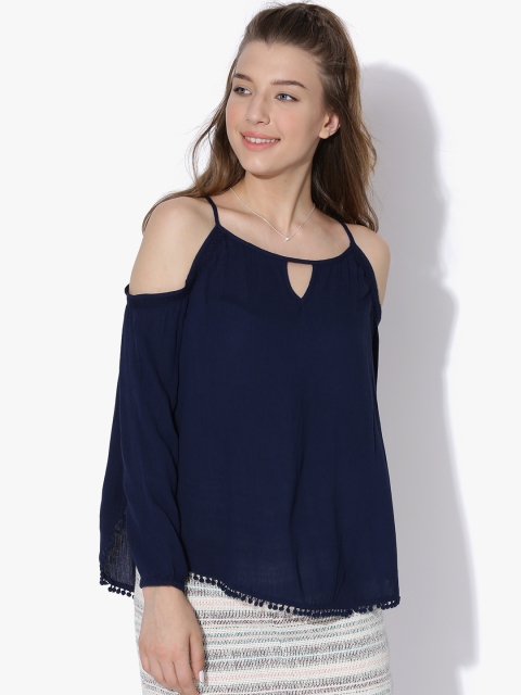 

Aeropostale Women Navy Cold-Shoulder A-Line Top, Navy blue