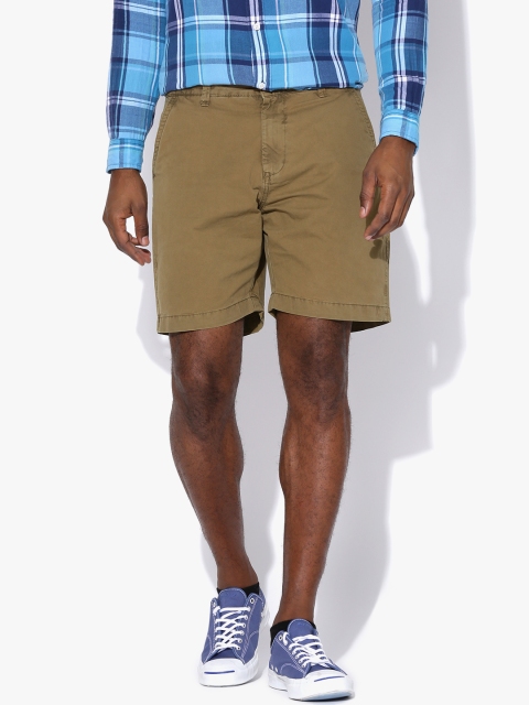 

Aeropostale Men Olive Brown Solid Chino Shorts