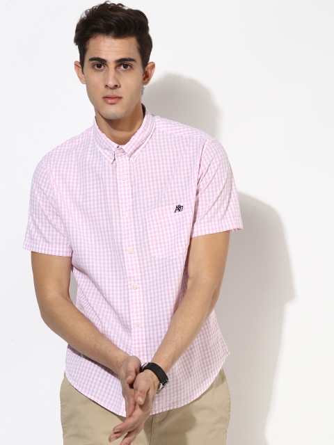 

Aeropostale Men Pink & White Checked Casual Shirt