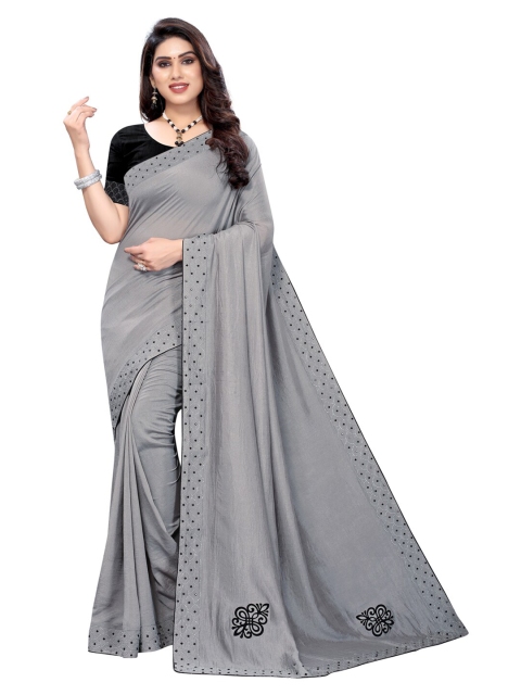 

Satrani Steel & Black Embellished Beads and Stones Saree