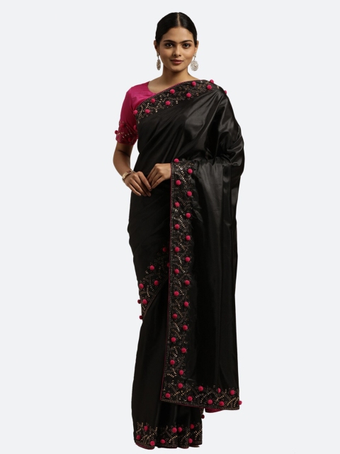 

Satrani Black & Pink Embellished Silk Blend Saree