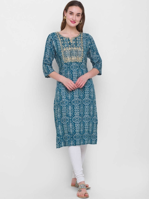 

ZOLA Women Blue & White Ethnic Motifs Printed Kurta