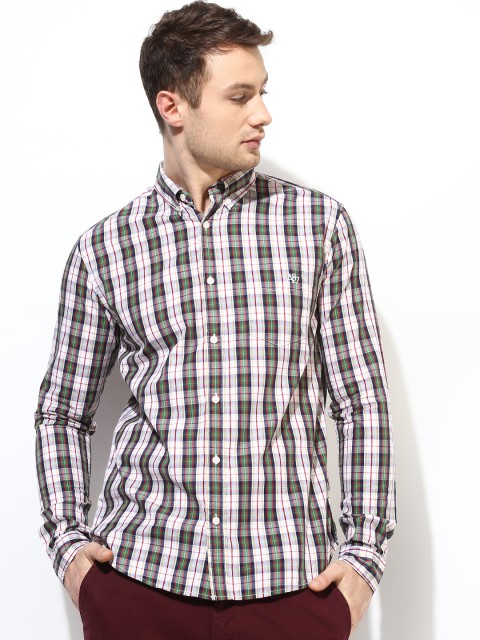 

Aeropostale Men Green & Off-White Checked Casual Shirt