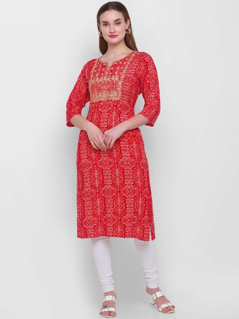 

ZOLA Women Red Paisley Dyed Flared Sleeves Mirror Work Anarkali Kurta