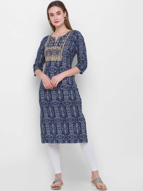 

ZOLA Women Navy Blue Yoke Design Flared Sleeves Anarkali Kurta