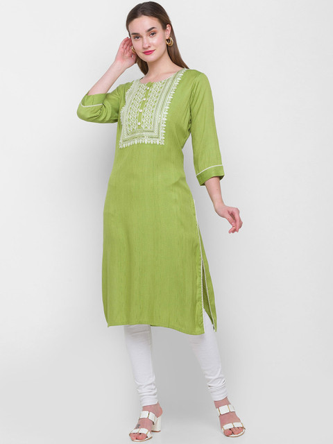 

ZOLA Women Green Embroidered Thread Work Kurta