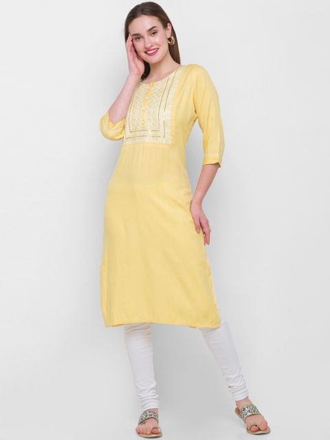 

ZOLA Women Yellow Embroidered Thread Work Kurta