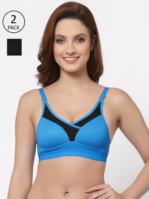 

Floret Turquoise Blue & Black Bra Heavily Padded