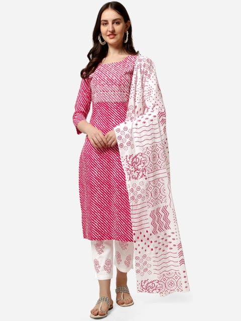 

MIRCHI FASHION Women Red Printed Gotta Patti Kurta with Trousers & With Dupatta