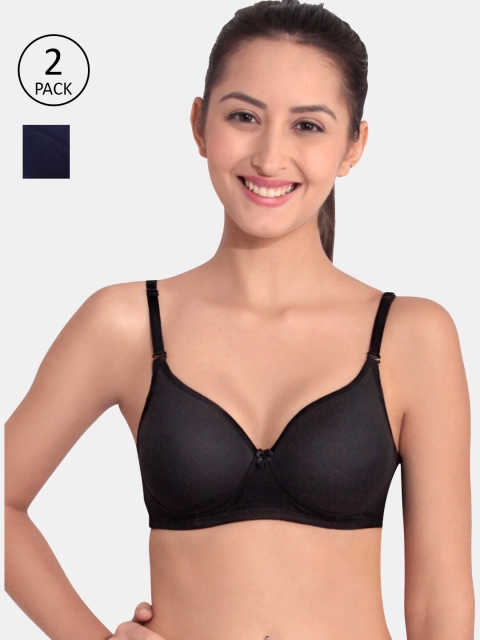 

Floret Pack of 2 Solid Push-Up Bras - Heavily Padded, Black