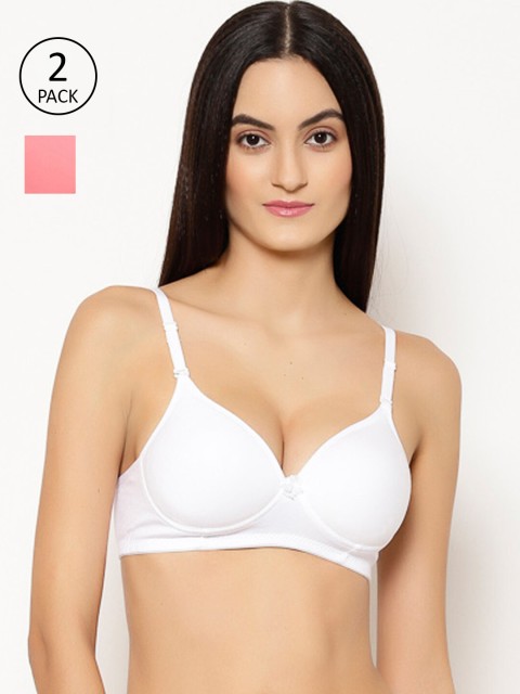 

Floret White & Pink Bra Heavily Padded