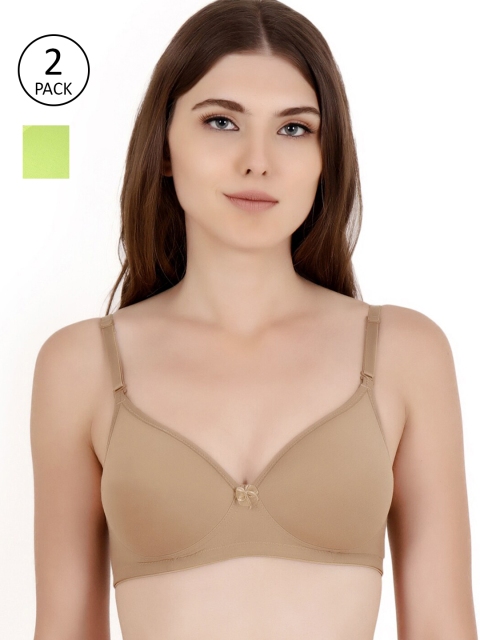 

Floret Nude-Coloured & Lime Green Bra Heavily Padded