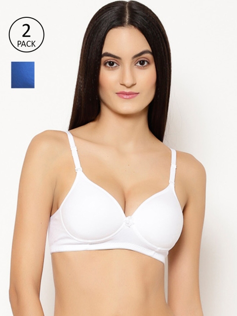 

Floret Pack of 2 White & Blue Solid Push-Up Bras - Heavily Padded