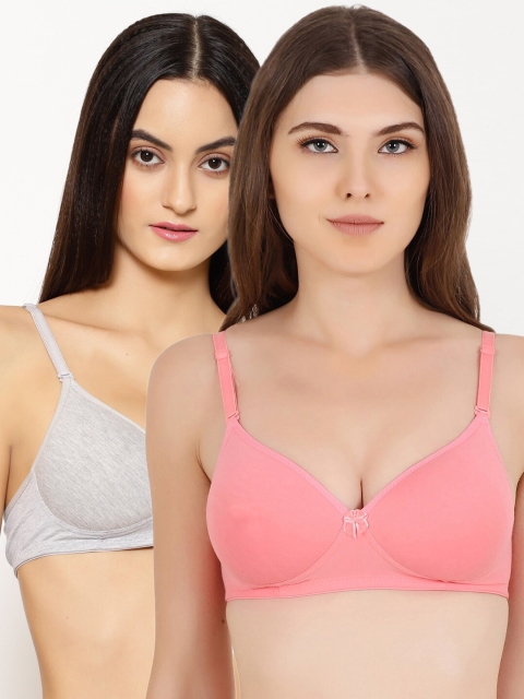 

Floret Pack of 2 Pink & Grey Solid Push-Up Bras - Heavily Padded