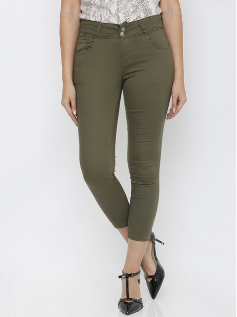 

Kraus Jeans Women Olive Green Cotton Skinny Fit Jeans