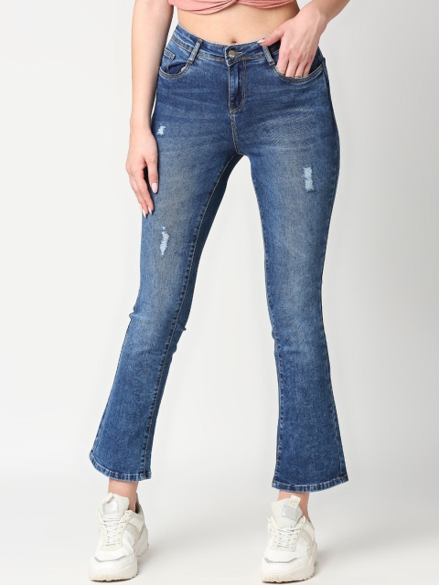 

Kraus Jeans Women Blue Bootcut Low Distress Heavy Fade Jeans