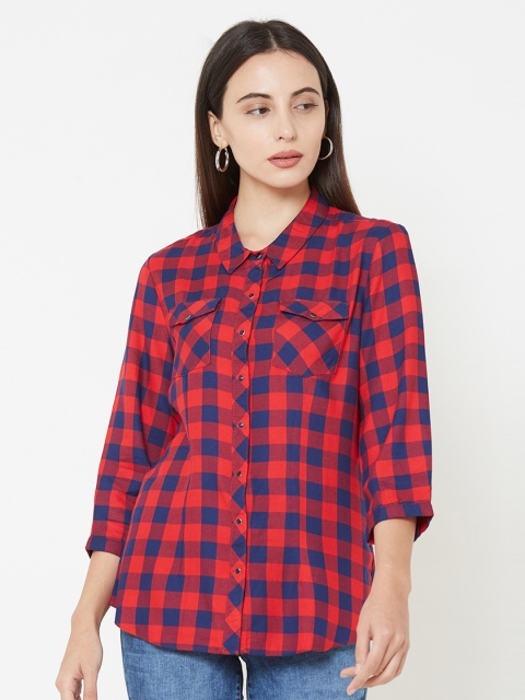 

Kraus Jeans Women Navy Blue Buffalo Checks Checked Casual Shirt
