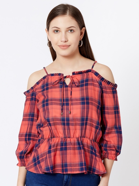 

Kraus Jeans Navy Blue Checked Peplum Top