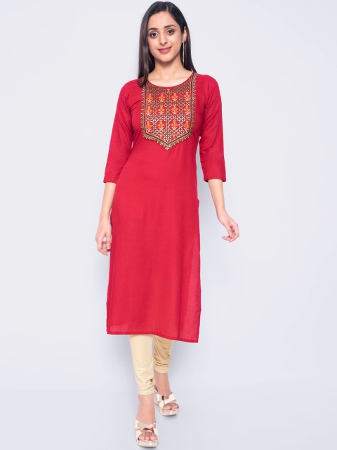 

GULMOHAR JAIPUR Women Maroon Embroidered Thread Work Kurta