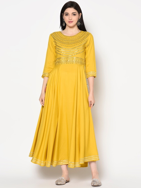 

GULMOHAR JAIPUR Women Yellow Embroidered Anarkali Kurta