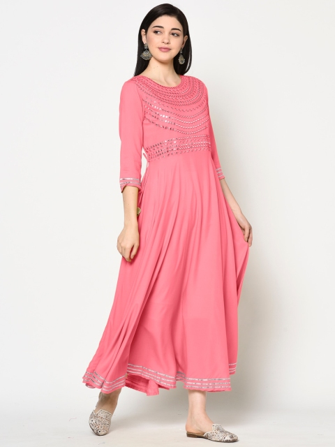 

GULMOHAR JAIPUR Women Pink Gotta Patti Anarkali Kurta