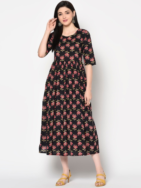 

GULMOHAR JAIPUR Women Black Floral Printed Flared Sleeves Kurta