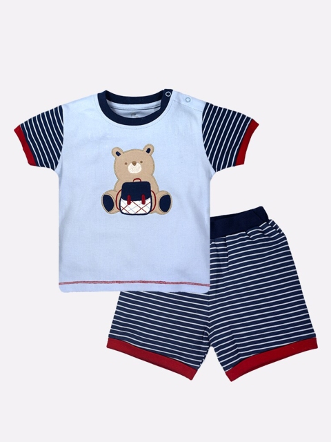 

BABY GO Boys Navy Blue Printed T-shirt with Shorts