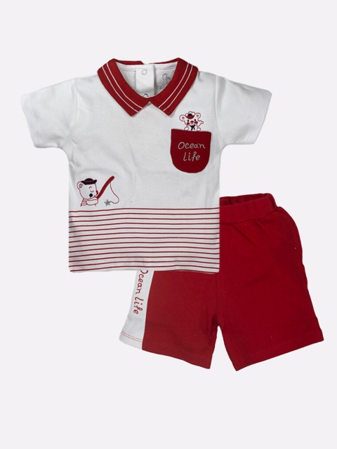 

BABY GO Boys Red Printed T-shirt with Shorts